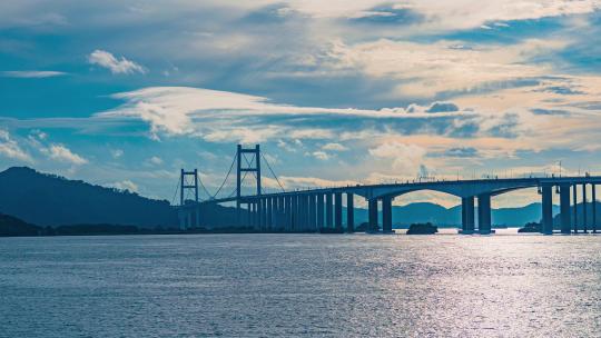 自然风光跨海大桥海洋蓝天白云延时摄影