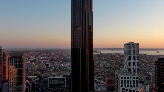城市航拍纽约布鲁克林塔日出摩天大楼曼哈顿