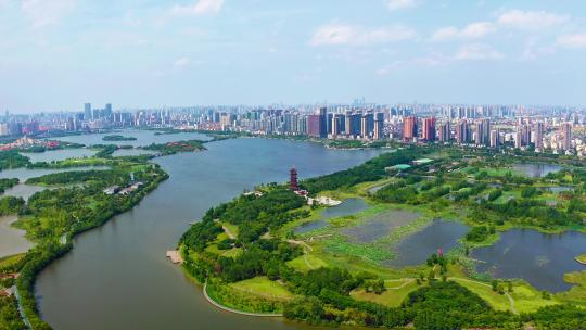 中国城市景观，湿地环境与城市建筑
