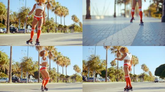 【合集】女孩在街头轮滑溜冰跳舞高清视频