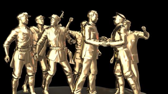 三维金色烈士英雄抗战人物雕塑【透明背景】视频素材模板下载