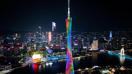 广州夜景航拍+延时广州塔珠江新城建筑风光视频素材模板下载