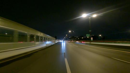 夜晚杭州市上塘高架路车尾行车空镜1