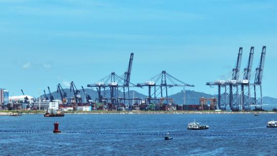 航拍广东惠州大亚湾海岸线物流港口码头海景视频素材模板下载
