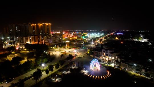 航拍江门新会崖门镇夜景