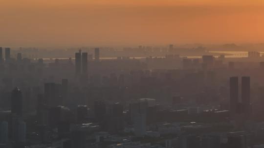 杭州钱塘江清晨日出之江大桥两岸转塘风光