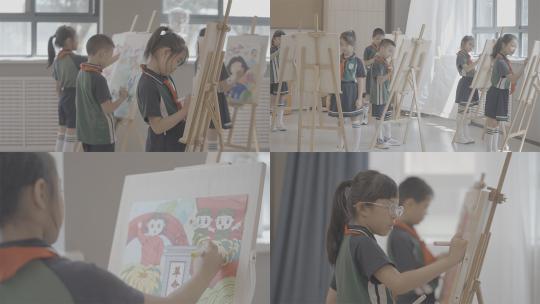 小学生绘画红色故事（含灰片视频可调色）高清在线视频素材下载
