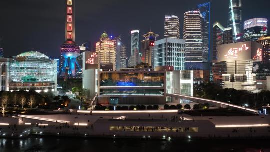 上海浦东美术馆夜景航拍视频素材模板下载