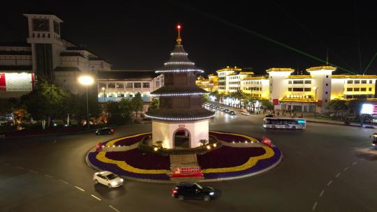 扬州文昌阁城市交通航拍夜景风光视频素材模板下载