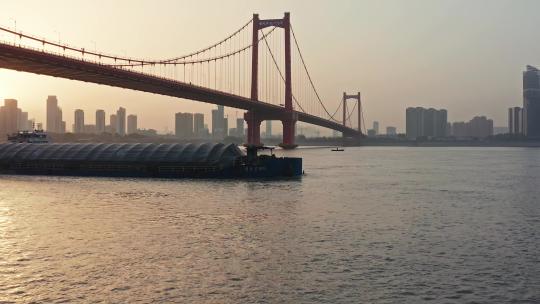 航拍鹦鹉洲长江大桥日出4k视频素材模板下载