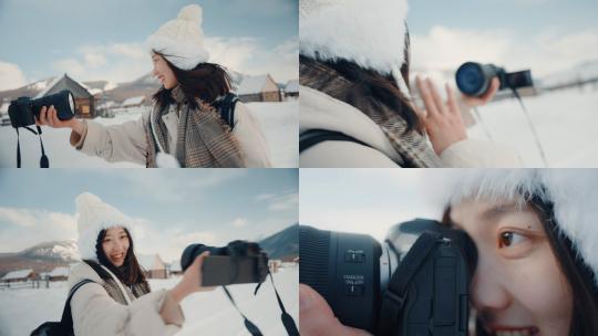 女孩雪景旅行自驾vlog素材视频素材模板下载