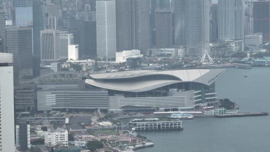 香港会议展览中心长焦航拍视频素材模板下载