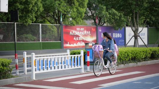 杭州滨江最美樱花跑道之江绿道跑步素材