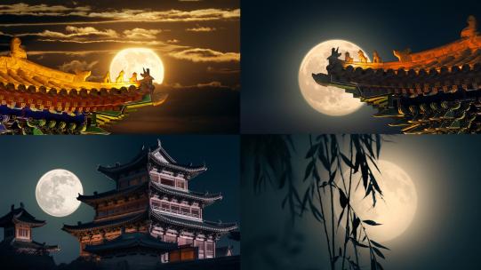 中秋月亮古代夜景视频素材模板下载