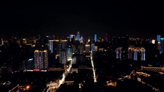合集武汉江汉路步行街夜景航拍视频素材模板下载