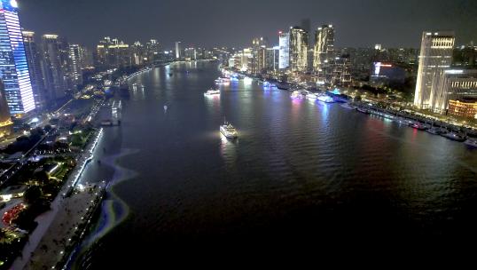 航拍上海·黄浦江夜景·空镜头4K