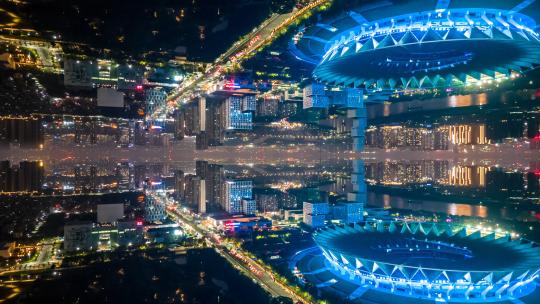 4K佛山世纪莲夜景镜像航拍