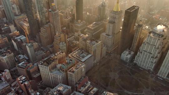 4K城市航拍纽约曼哈顿城市建筑摩天大楼日出