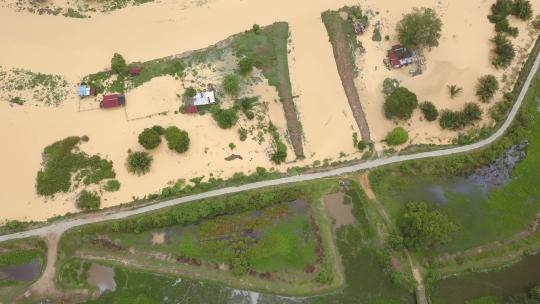 航拍村庄洪灾视频素材模板下载
