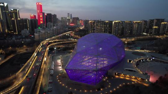 原创 沈阳盛京大剧院城市夜景航拍风光视频素材模板下载