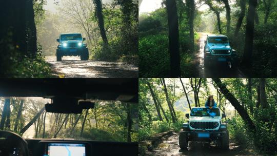 越野车在森林中行驶高清在线视频素材下载