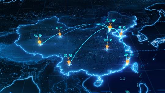0018中国地图北京辐射其他城市科技地图辐射