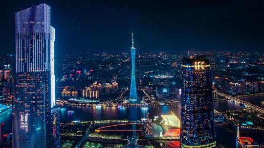 广州塔中轴线夜景航拍4K超高清素材