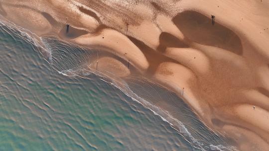 航拍沿海城市海边湿地海岸线