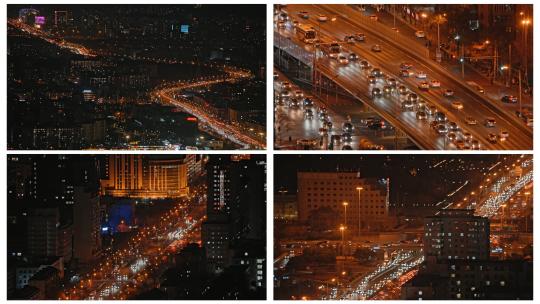 俯瞰北京城市夜景车流高清在线视频素材下载
