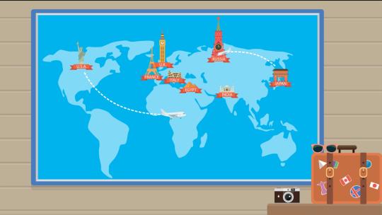 世界地图旅行MG扁平卡通场景AE视频素材教程下载