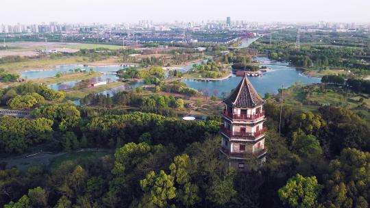 上海辰山植物园航拍4k原创视频素材模板下载