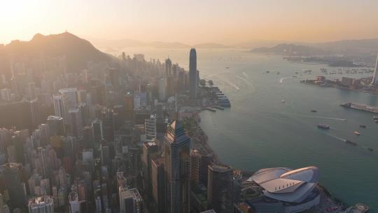 航拍香港半岛黄昏日落景观