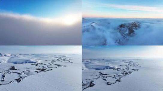 4K航拍冬日冰雪 九曲湾 云海 雪原雪地高清在线视频素材下载