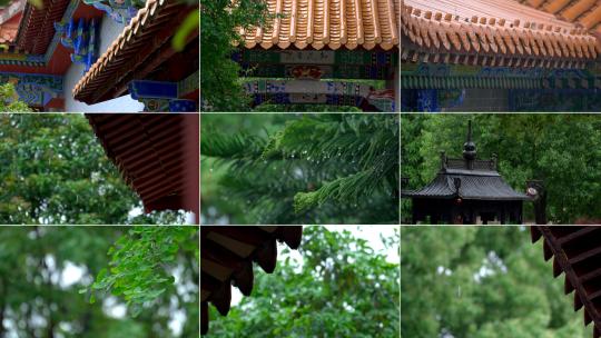 中式意境雨景下雨天春雨下雨意境中式建筑视频素材模板下载