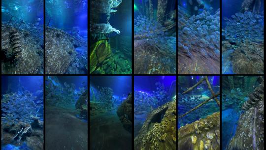 海洋馆水下拍摄鱼群海龟高清在线视频素材下载