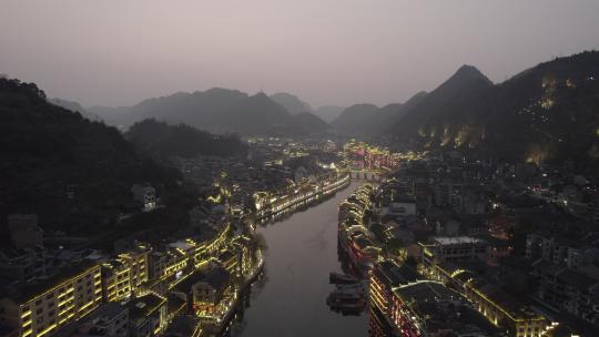 贵州省黔东南镇远古镇夜景4k航拍视频素材模板下载