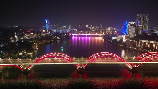 广西柳州文惠桥夜景灯光航拍