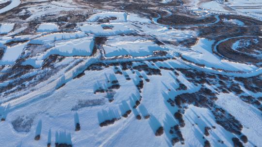 航拍北方冬季湿地雪景风光