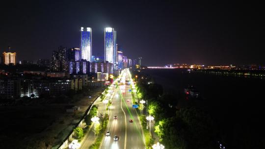 航拍湖南长沙湘江路交通夜景视频素材模板下载
