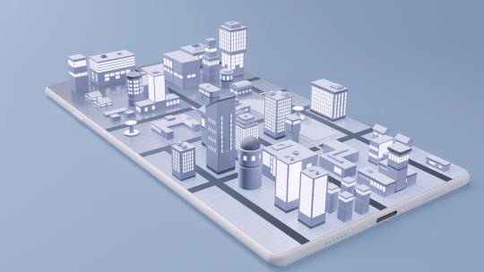手机上的城市网络科技概念动画三维渲染