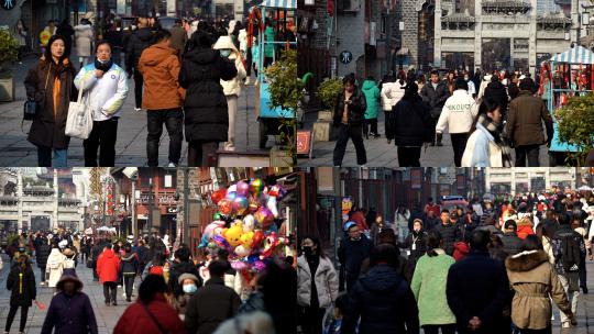 襄阳荆州街步行街人群人流街景高清在线视频素材下载