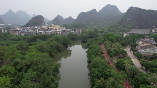 广西桂林山水风光迷雾航拍