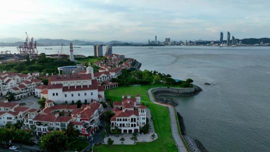 航拍福建厦门湾漳州港卡达凯斯地产开发建设