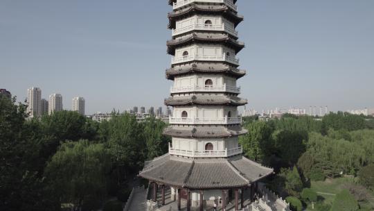 天津北宁公园致远塔4K航拍视频