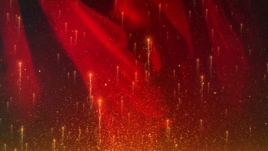 红绸子背景金色粒子雨