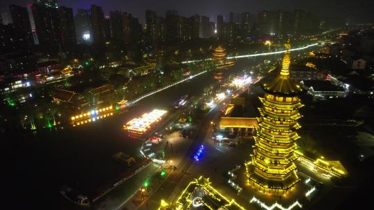 江苏淮安市里运河历史长廊国师塔航拍夜景