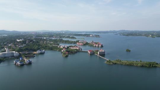 航拍湖北武汉黄陂区木兰湖景区