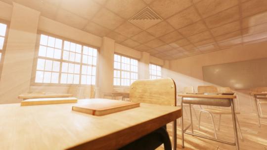 阳光透过废弃的无人上课的空教室窗户