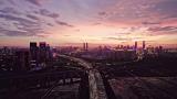 杭州萧山市北板块现代城市风光夕阳航拍高清在线视频素材下载