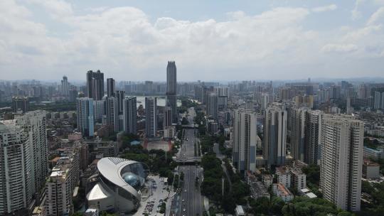广西南宁朝阳路商业圈高楼建筑航拍视频素材模板下载